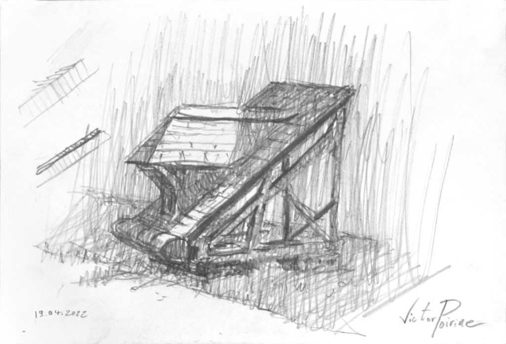 110euros - Croquis d'une toiture exposée chez les Compagnons du Devoir de Jarville la Malgrange. mine de plomb. 21X15,3cm