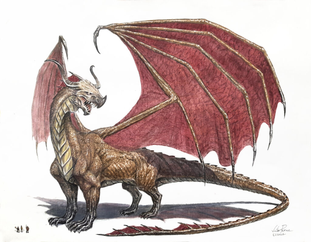 1200euros - Dragon à l'aquarelle avec quelques retouches de gouache, 32,5X42cm