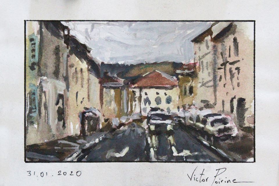120euros - aquarelle et gouache sur papier de la rue Bonnardel à Saint-Nicolas-de-Port